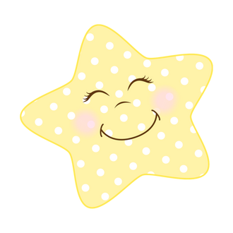 A smiling yellow star with white polka dots.